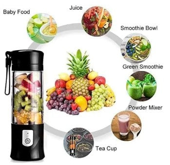 USB Rechargeable Juicer Blender 6 Blades Electric Blender Mini Portable Personal Size USB Rechargeable Mixer 380ml Food Grade Water Bottle Portable Fruit Juicer Machine (Double Click Start) By Bee To Door